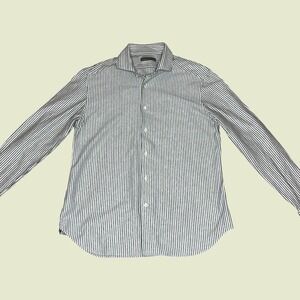 Corneliani Mens Button Up Striped Cotton Linen Club Collard Shirt 16.5‎ 42 LARGE